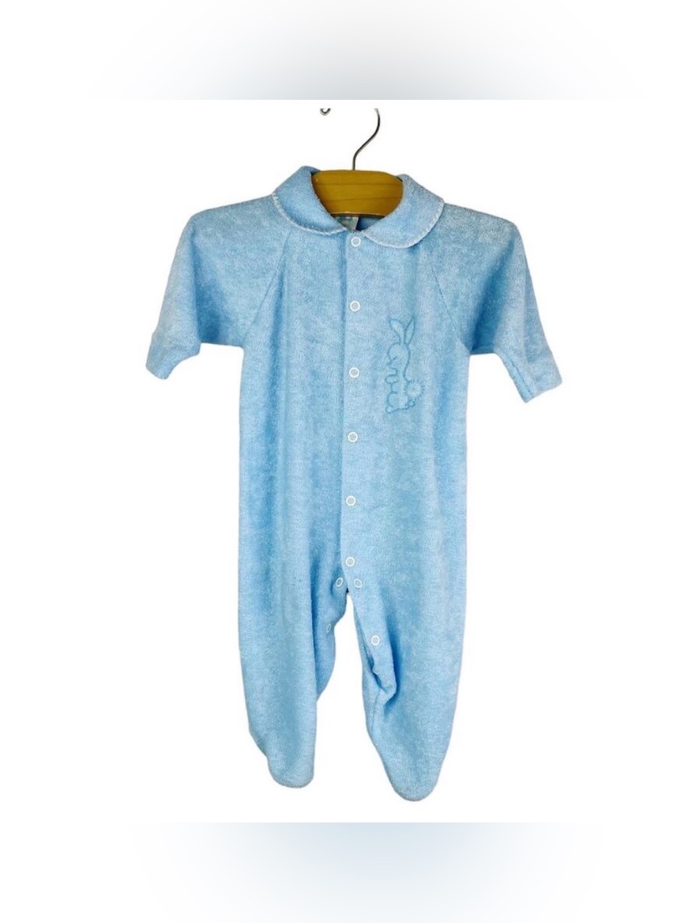 Vintage Terry One Piece Footed Blue Bunny Sleeper Snap Front Size 3-6 Months